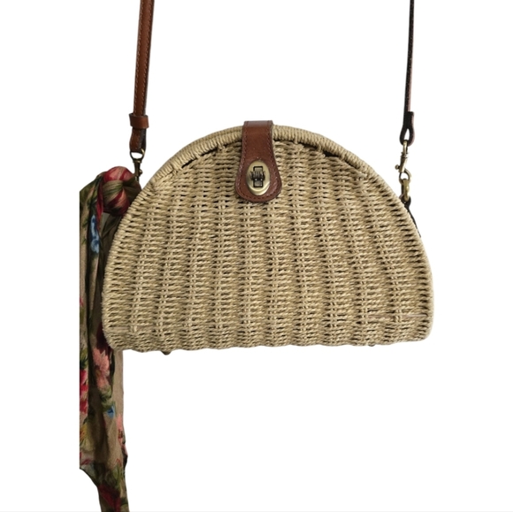 Patricia Nash SUSELLA Crossbody Bag SPRING WICKER Natural With Brown Leather - Picture 1 of 14